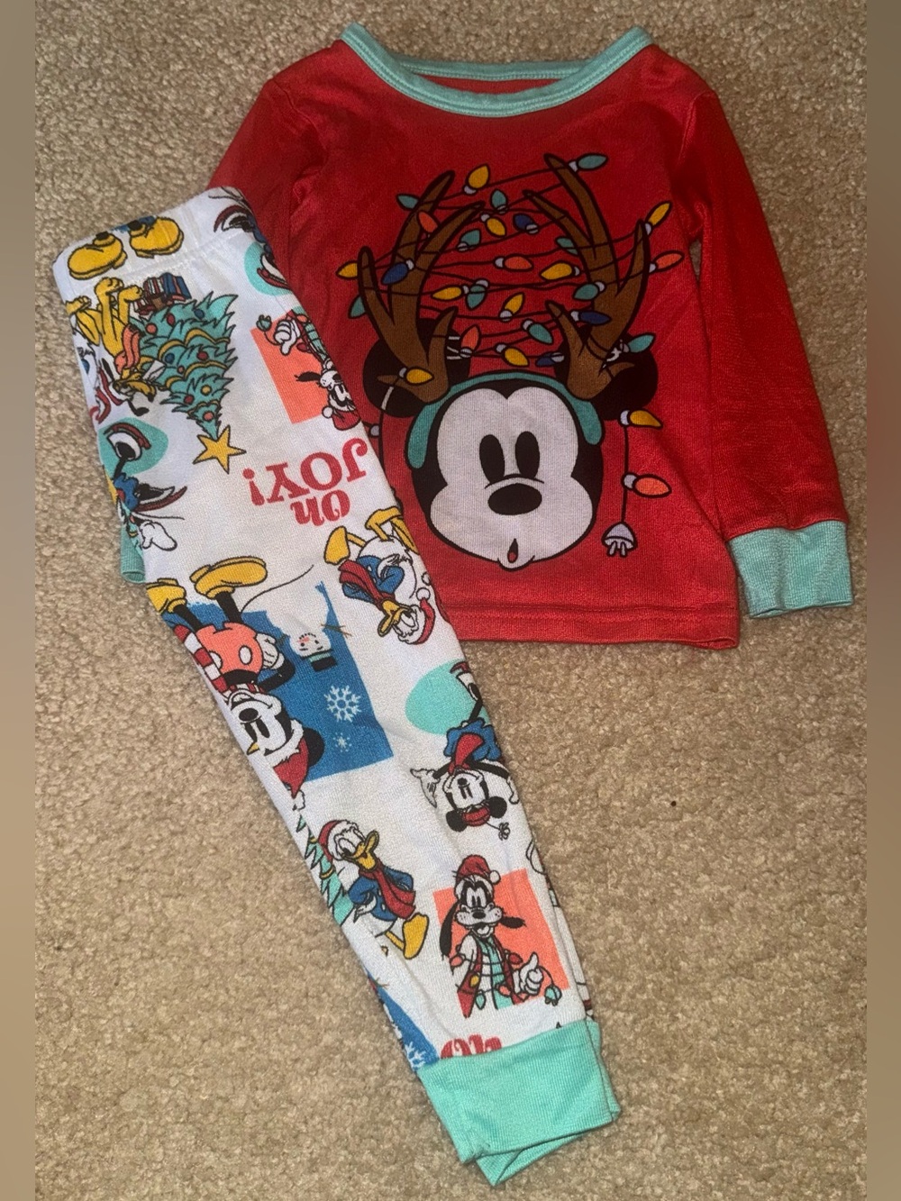 Disney Red & Teal Mickey Holiday Pajama Set
